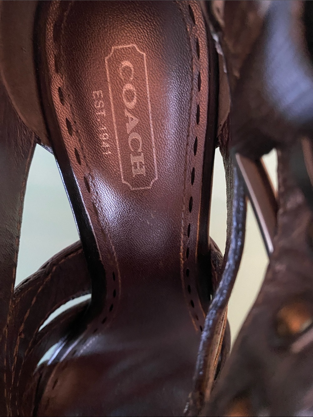 Coach Black Leather Strappy Peep-Toe Heels with Buckle - Picture 9 of 13